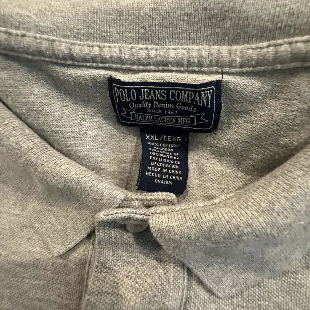 Vintage Polo Jeans Ralph Lauren Shirt Mens 2XL American Flag Logo Y2K 00s Gray